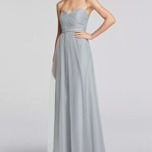 Grey tulle mesh overlay sleeveless a-line long Bridesmaid's dress